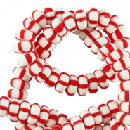 Polymeer kralen rondellen 7mm - White-red